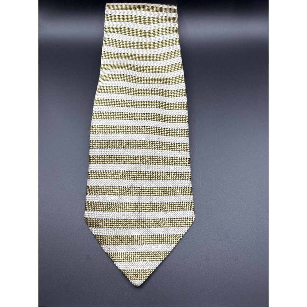 Conte di Milano Tie Made In Italy Gold And Cream Horizontal Stripes 4x61" Silk